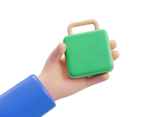 Hand holding a green padlock in 3D style