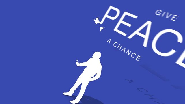 Infinite Droste Loop With Smartphone Silhouette and Flying Birds Promoting Peace

