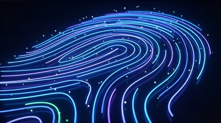 Fototapeta premium Digital fingerprint scan with glowing blue lines representing biometric security and data flow.