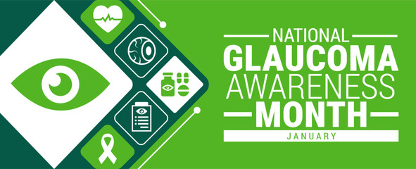 Fototapeta premium National Glaucoma Awareness Month background, banner, card or poster design template is observed every year during January, to raise awareness about the mission. Vector illustration.