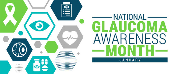 National Glaucoma Awareness Month background, banner, card or poster design template is observed every year during January, to raise awareness about the mission. Vector illustration.