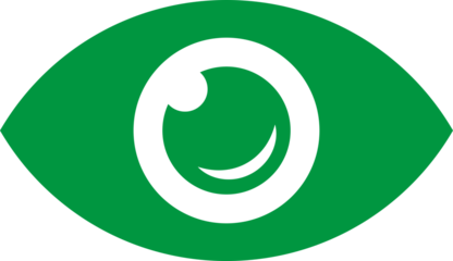 Green eye icon with solid pupil and outline vector illustration