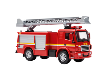 Red fire truck with ladder isolated object