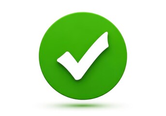 Three dimensional white check mark symbol displayed inside a bright green circle