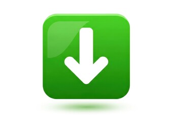 Glossy green square button displays a prominent white arrow pointing downwards