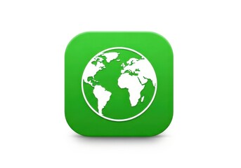 Square green application icon displays a white silhouette of the terrestrial globe