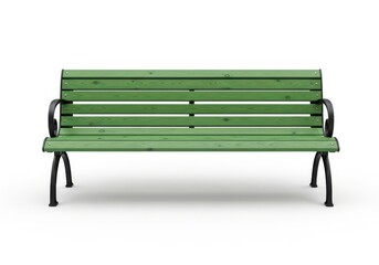 Green wooden slat public seating furniture rests against a white background