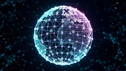 Digital Globe Network Connection in Futuristic Style with Glowing Lines and Data Points
