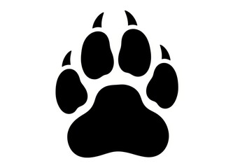 Bold black silhouette of a wild canine paw print centered on a white background