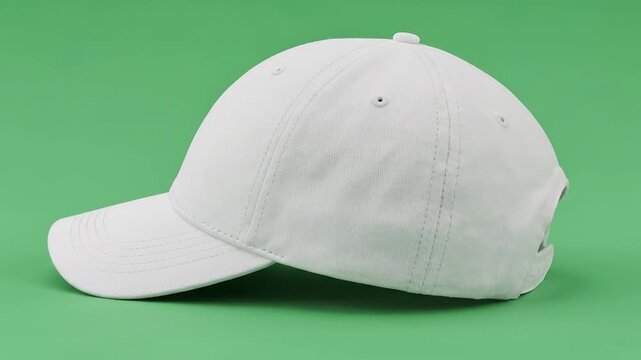 White Baseball Cap on Green Background - Stylish Headwear.