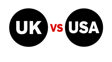 UK vs USA text in bold white and red letters