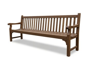 Sturdy wooden outdoor seating element displays classic design on a clean background