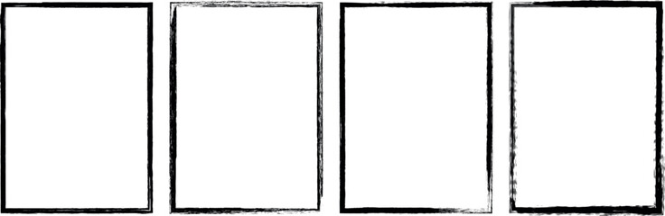 Four rectangular frames with rough edges isolated on a white background