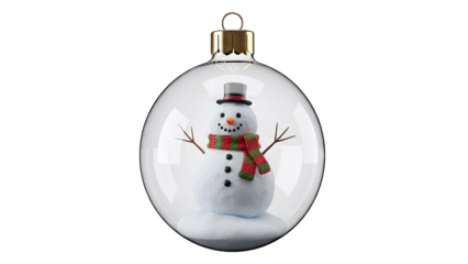 Snowman Inside Christmas Ornament on White Background