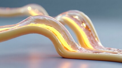 Abstract Glowing Fluid Waves, a conceptual 3D rendering depicting energy flow or digital data streams with vibrant colors, cinematic lighting, and dynamic smooth curves.