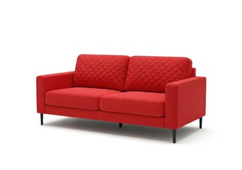 Naklejka premium Modern upholstered seating arrangement in vibrant red featuring quilted back cushions