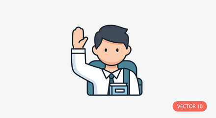 Student raising hand in class, eager to answer a question.