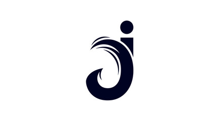 Stylized letter J logo with wave like design and dot.