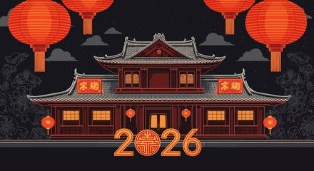 Traditional Chinese temple architecture featuring an ancient red pagoda and curved roofs stands as a historic Buddhist landmark in Beijing under a clear blue sky