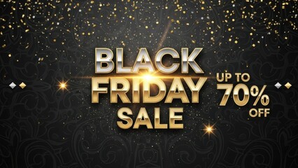 Black Friday sale poster with shining effects, confetti, and elegant dark