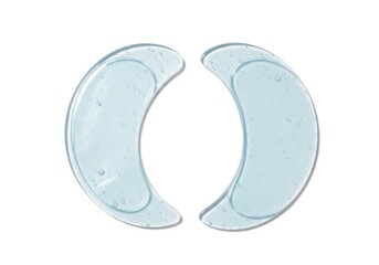 Two translucent hydrogel eye patches rest symmetrically against a pure white background