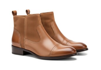 Pair of polished leather ankle boots presented against a pure white background