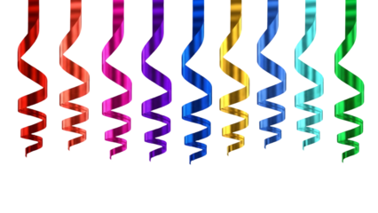 Colorful ribbon collection displayed vertically isolated on transparent background