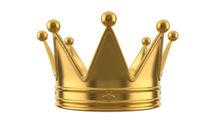Realistic golden crown rendering with detailed design isolated on transparent background