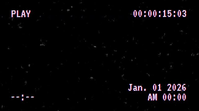  VHS video tape play 2026 screen on black background. 4K Video