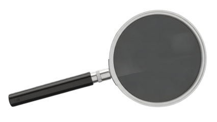 Classic magnifying glass with silver frame isolated on transparent background