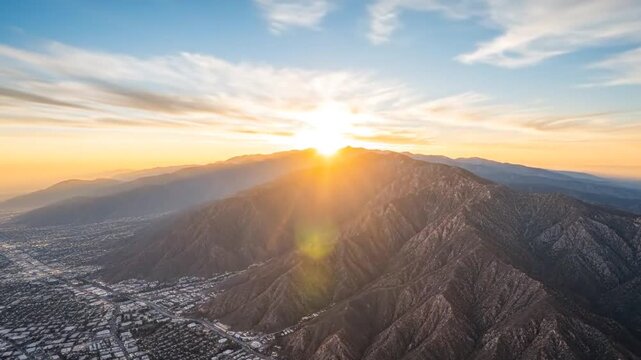 Mountains Time Lapse At Sunrise, Aerial View