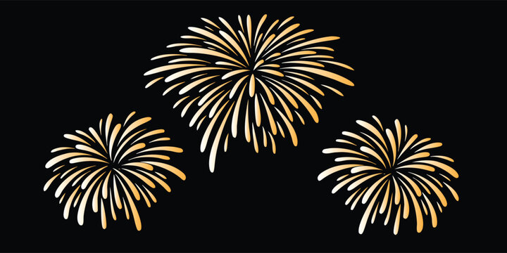 Three Golden Firework Bursts on a Black Background explosion celebration