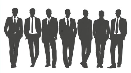 Silhouettes of a group of professional men in suits walking together. The image symbolizes teamwork, leadership, and professionalism in a corporate environment.