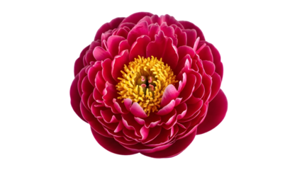 Close up of vibrant pink peony flower isolated on transparent background