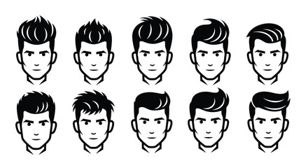 Variety of modern men's hairstyles and facial expressions