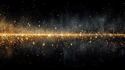 Abstract Golden Star Like Glittering Particles Streaking Across A Dark Black Void With Subtle Light Effects Evoking A Sense Of Cosmic Energy Or Celebration