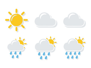 Weather Icons Sunshine, Clouds, and Rain Illustration