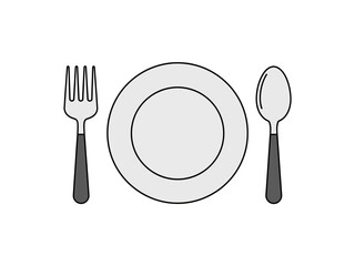 Minimalist Dining Plate, Fork, and Spoon Illustration for Culinary Themes