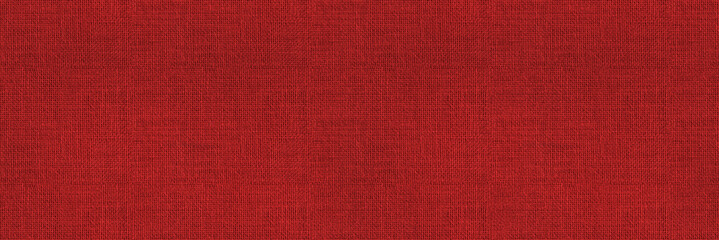 Red fabric background – seamless texture of textile material. Long wide backdrop of woven linen cloth swatch.