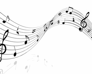 Elegant musical notes gracefully flow in a dynamic swirling arrangement