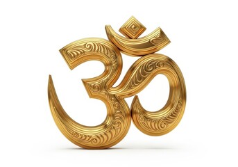 Ornate three dimensional golden symbol of primal sound isolated on white background