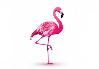 Obraz premium Vivid illustration depicts a wading bird with bright pink plumage standing on one leg