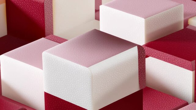Abstract Geometric Patterns with Red and White Cube Arrangements
