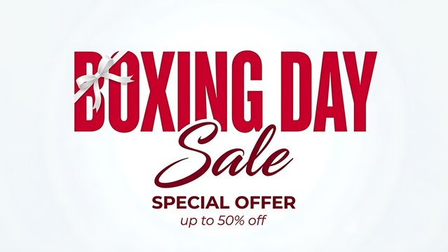 Boxing day sale special offer up to 50% off with gift ribbon isolated on white background