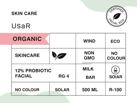 Stunning certified organic skincare label design highlighting eco friendly non GMO facial product benefits
