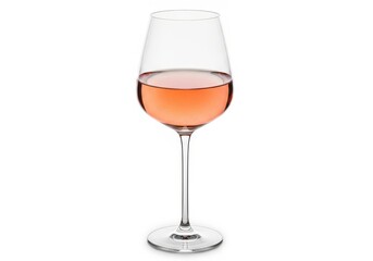 Clear stemmed glass holds pale pink beverage isolated on white background