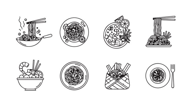 Hand drawn spaghetti pasta dishes collection artistic sketch food icons representing delicious italian cuisine vector