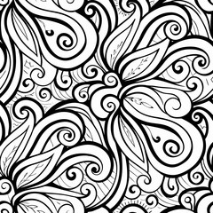 Fototapeta premium Intricate floral pattern a seamless black and white design with swirling elements