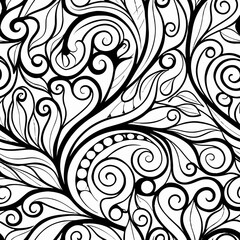 Intricate black and white swirl pattern creating a seamless decorative background