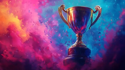 A gleaming trophy reflects the vibrant colors of the championship victory